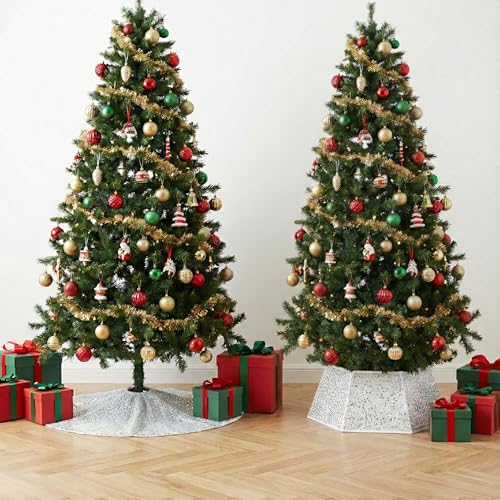 Mr. Pen- Silver Sequin Christmas Tree Skirt and Tree Collar, 36 Inch Base Cover, 24.8 Inch Foldable Sparkling Sequin Trees Skirt Collar, Silver Sequin Tree Skirt, Christmas Skirt Tree