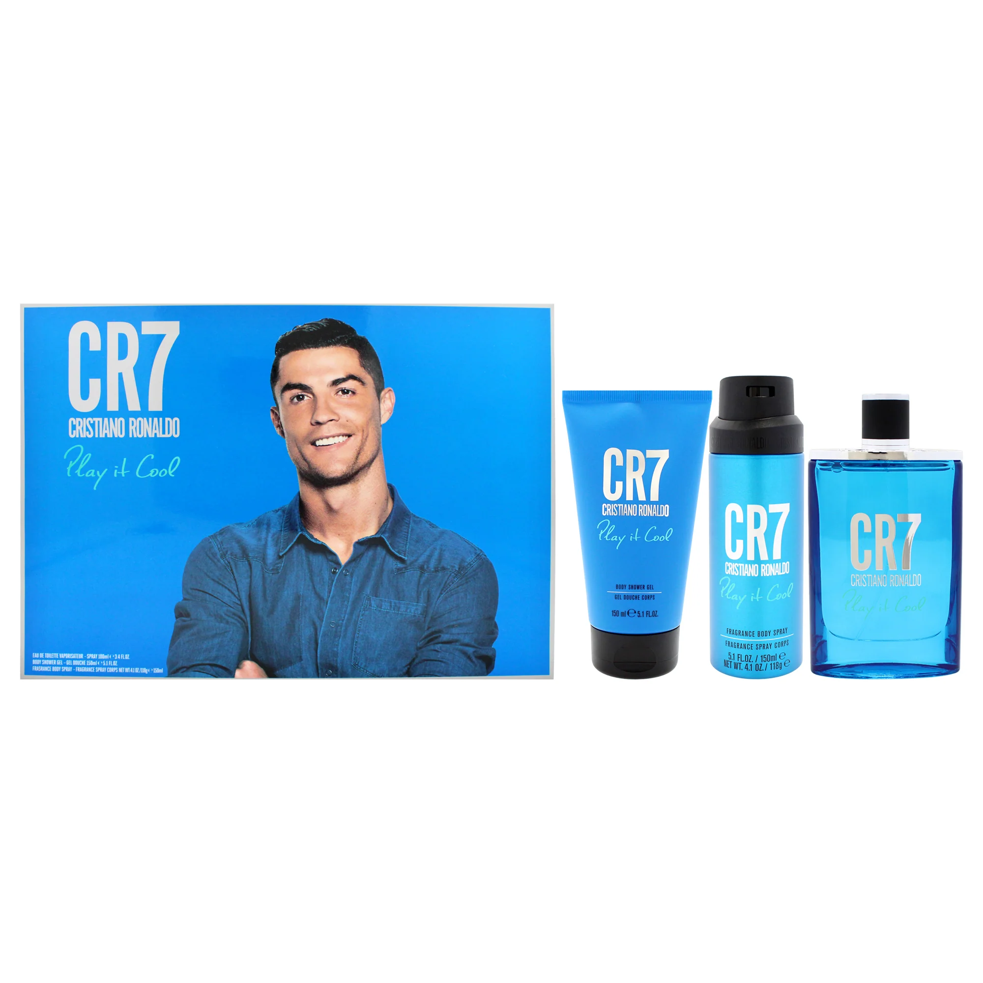 Play It Cool by Cristiano Ronaldo for Men - 3 Pc Gift Set 3.4oz EDT Spray, 5.1oz Shower Gel, 5.1oz Body Spray