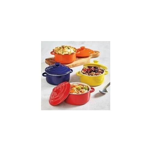 Colorful Stoneware Mini Casserole Pots with Lids - Set of 8