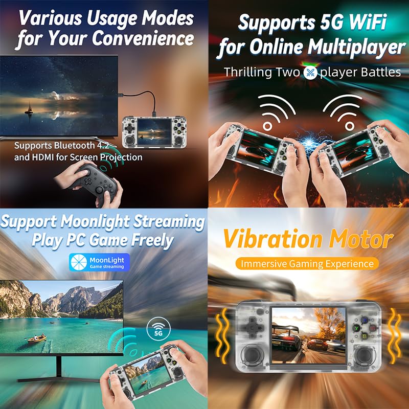 RG35XX H Retro Handheld Game Console with Linux System 3.5 inch IPS Screen and 64G TF Card Built-in 3300 mAh Battery Lasts up to 8 Hours Compatible with 5G WiFi and Bluetooth 4.2 Black