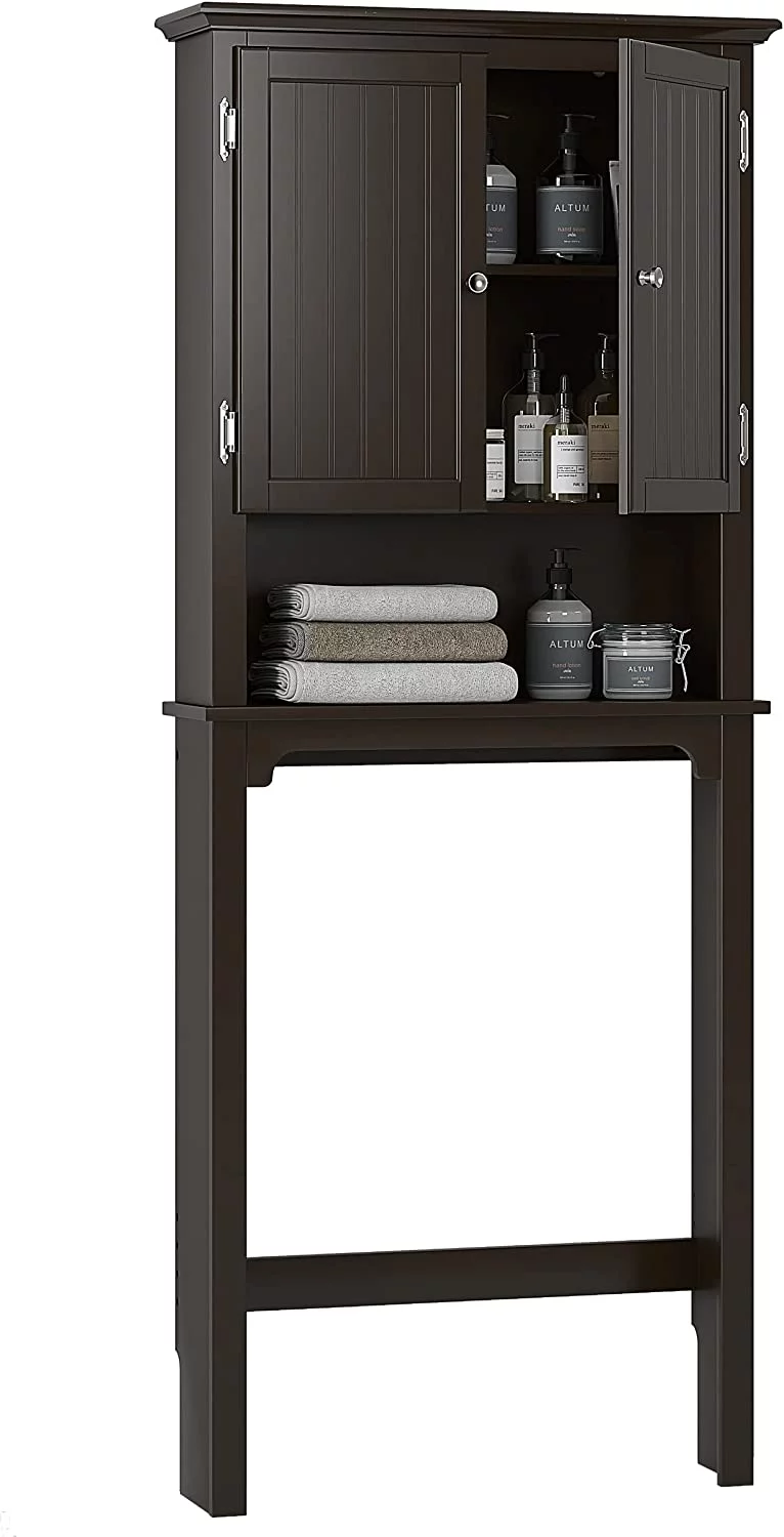 UTEX Bathroom Storage Over The Toilet, Bathroom Cabinet Organizer with Adjustable Shelves and Double Doors, Wood Bathroom Space Saver,Espresso