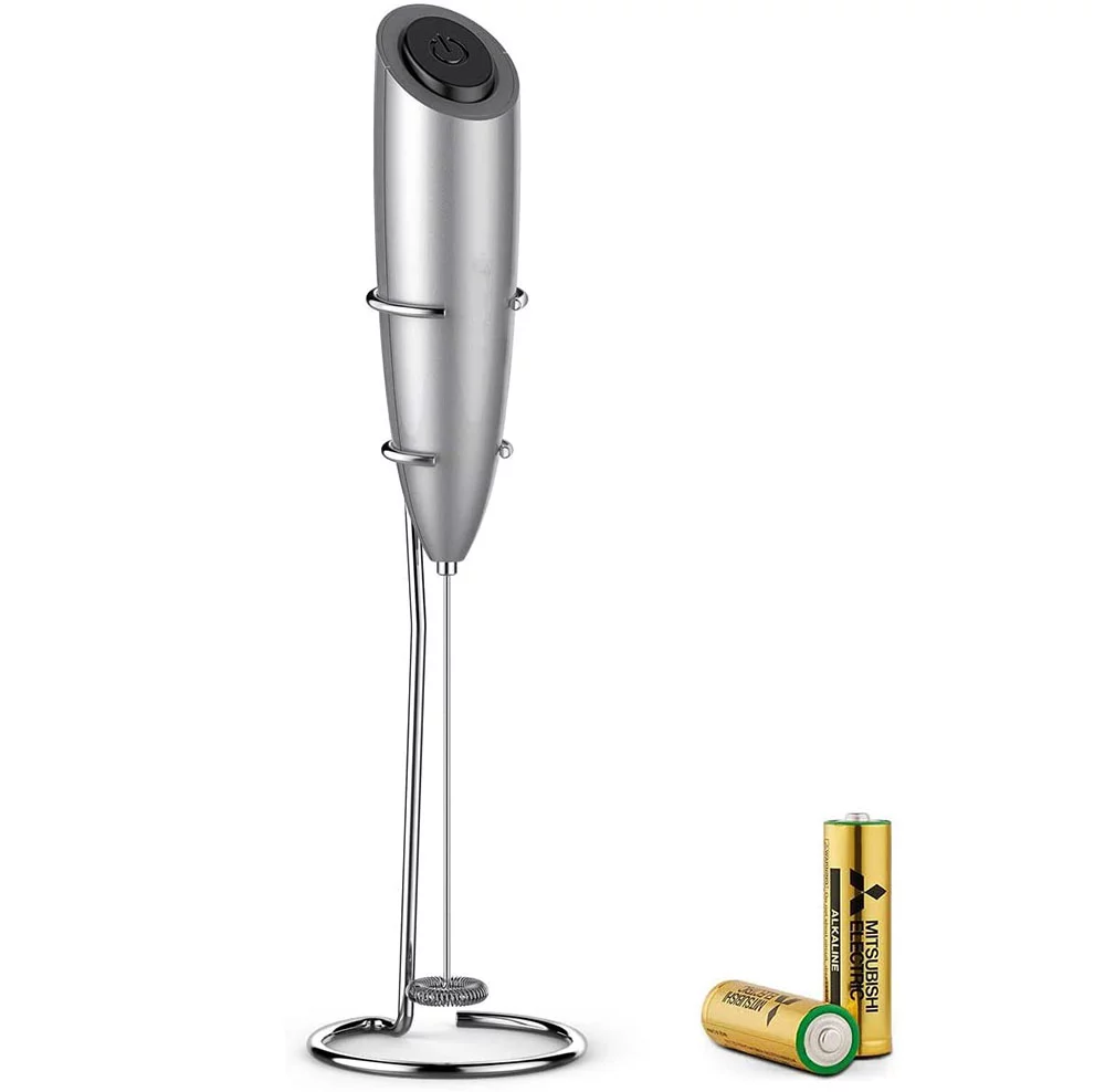 Milk Frother Handheld Battery Operated Electric Foam Maker, Drink Mixer with Stainless Steel Whisk and Stand for Cappuccino, Bulletproof Coffee, Latte