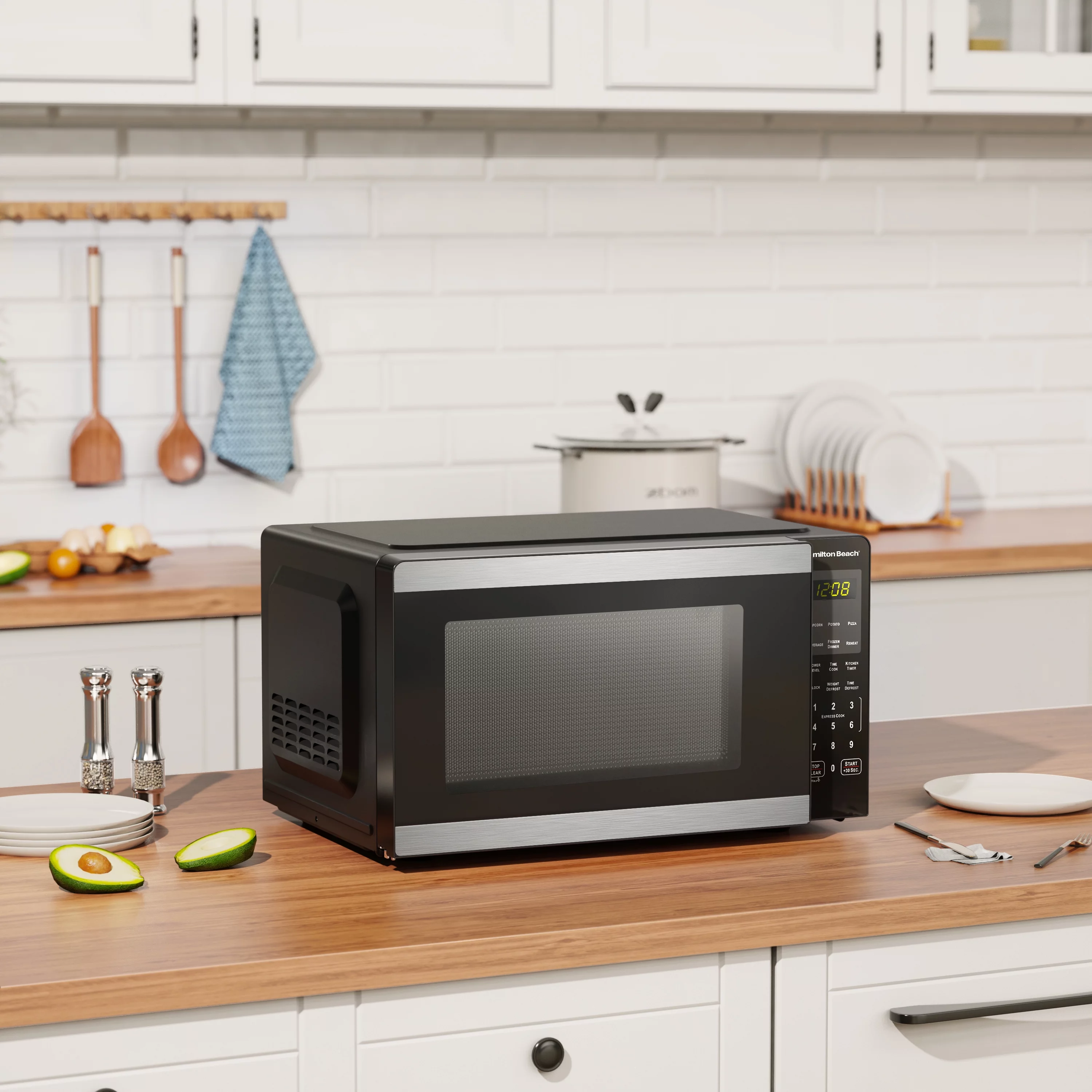 Hamilton Beach 0.9 Cu ft Countertop Microwave Oven, Stainless Steel, New