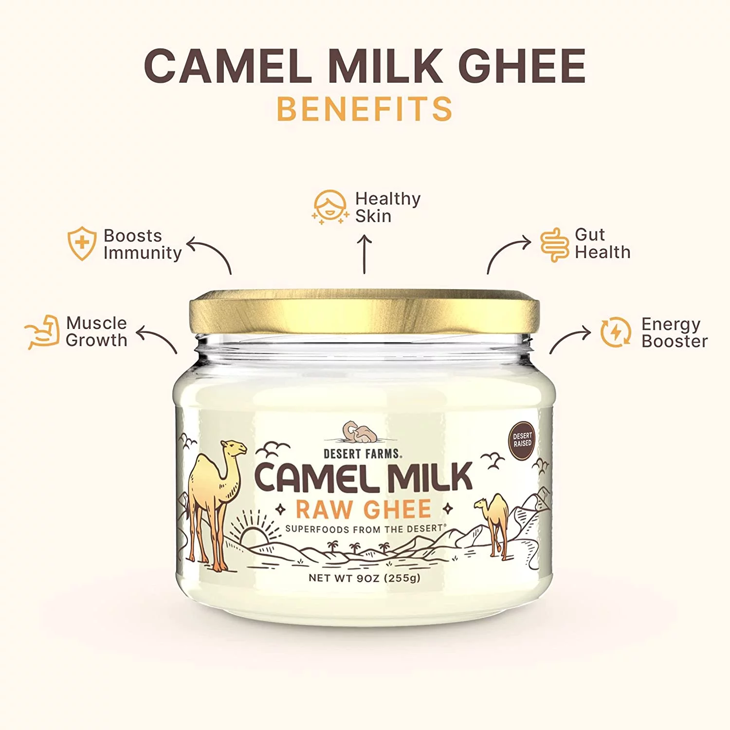 Desert Farms Grass-Fed Camel Ghee Butter (250 gms), Keto, Pasture Raised, Non-GMO, Lactose Free, Certified Paleo Clarified Butter - Organic Grass Fed Ghee Butter