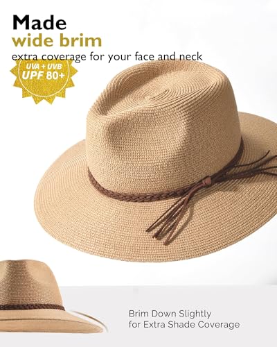 FURTALK Sun Hats for Women Summer Wide Brim UV UPF 80+ Panama Fedora Foldable Packable Straw Beach Hat