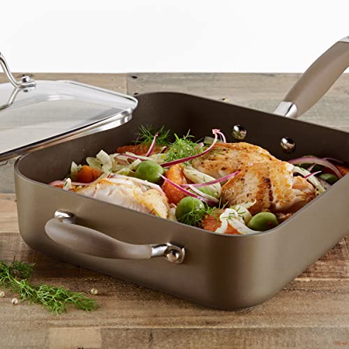 Anolon Advanced Hard Anodized Nonstick Saute Square Fry Pan with Helper Handle, 4 Quart, Bronze