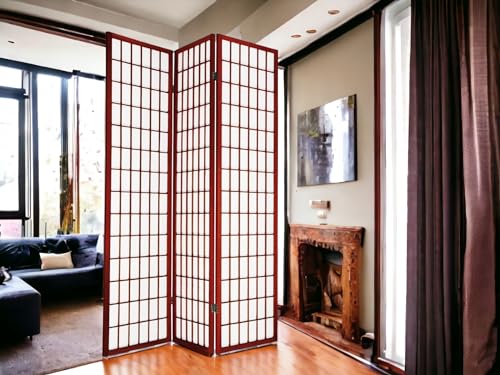 4 Panels Room Divider Privacy Screen Shoji Divider 6ft High Japanese Style Privacy Room Divider (Cherry, 4 Panels)