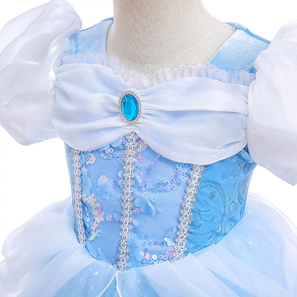 Girls Cinderella Princess Dress Halloween Party Role Play with Sleeves