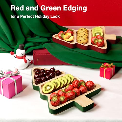 Serving Platters Set of 2, Wooden Christmas Tree Shaped Serving Trays, Charcuterie Board for Snacks Cheese Desserts Appetizers, Decorative Serving Dishes with Gift Box