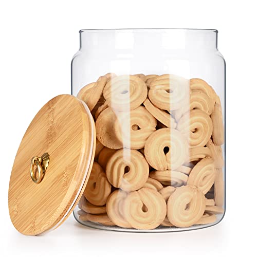 Large Glass Jars, 1 Gallon Thicken Glass Food Storage Jars with Bamboo Lids, Airtight Glass Canisters with Mental Handle, Kitchen Storage Containers for Cookie, Flour, Rice, Coffee Beans,Nuts