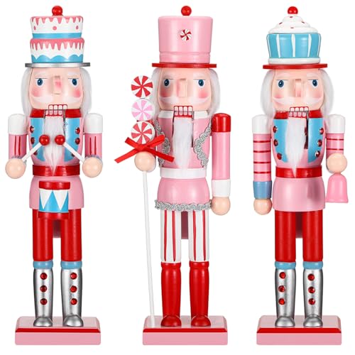 Geetery 3 Pcs Valentine's Day Nutcracker Pink 14 Inch Wooden Nutcracker Figures Creative Soldier Nutcracker Valentine's Day Decor Pink Valentine's Day Table Decoration(Gingerbread Style)