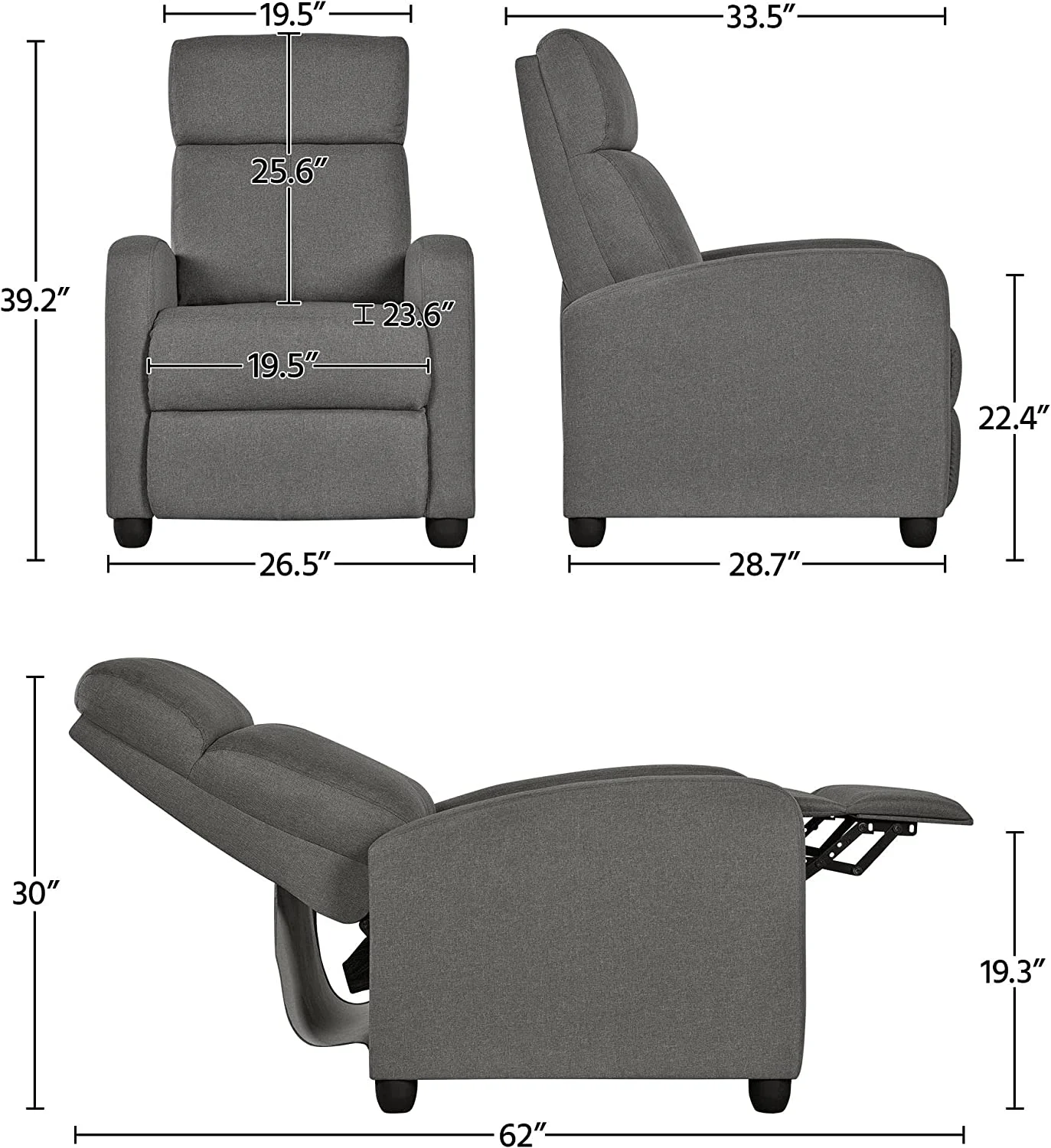Fabric Recliner Sofa Reclining Upholstered Sofa with Pocket Spring Living Room Bedroom Home Theater Light Grey