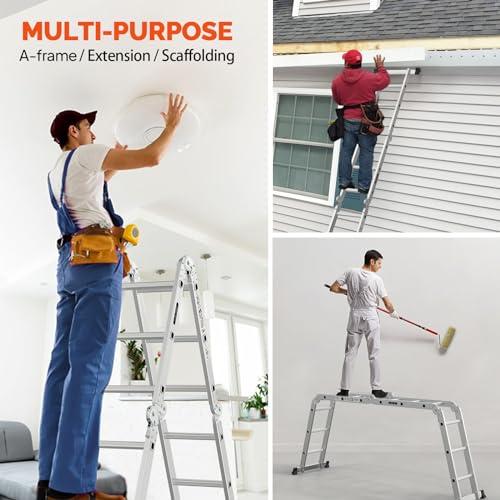 LUISLADDERS Folding Ladder Multi-Purpose Aluminium Extension 7 in 1 Step Heavy Duty Combination EN 131 Standard (12.5 Feet)