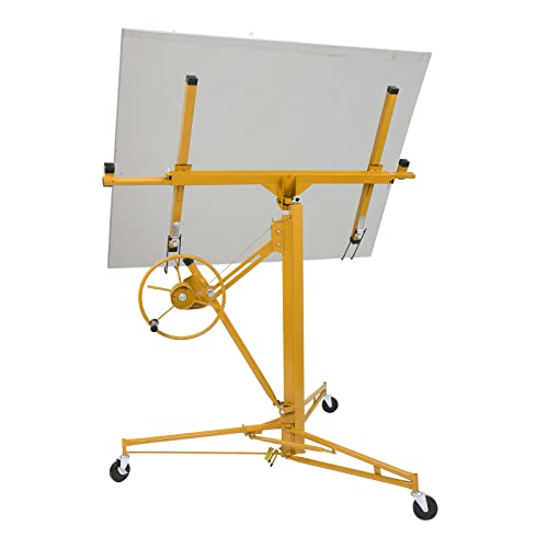 Winado 16 FT Drywall Lift Panel Rolling Hoist Jack Lifter Sheetrock, Drywall Lifting Construction Tools Caster Wheel with Adjustable Telescopic Arm, Yellow