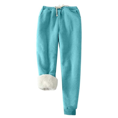 Fleece Casual Pants for Women Loose Solid Color Thickened Plush Sports Trousers Drawstring Cinch Bottom Pants with Pockets