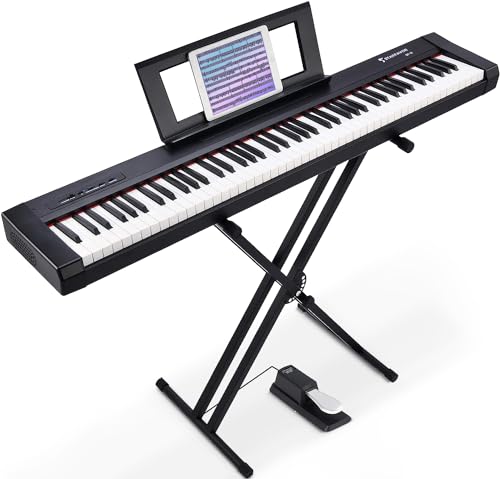 Starfavor 88 Key Full Size Digital Piano, Electric Keyboard Set with Semi-Weighted Keys, Smart Voice Sampling, Recording/MIDI/USB, Dual 20W Speakers, Sustain Pedal, Power Supply, Stand