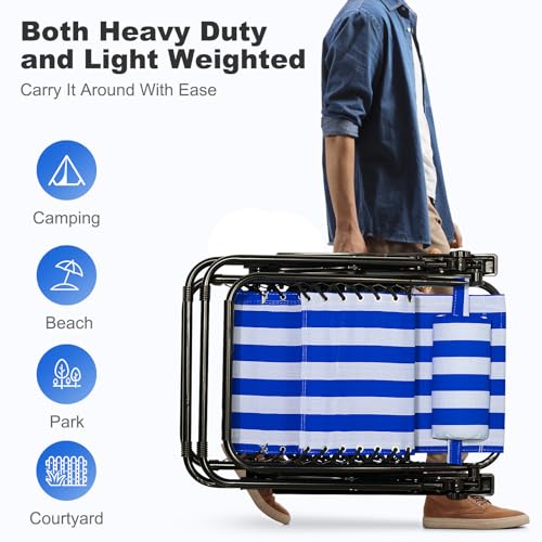 Nazhura Set of 2 Relaxing Recliners Patio Chairs Adjustable Steel Mesh Zero Gravity Lounge Chair Beach Chairs with Pillow and Cup Holder (Dark Green)