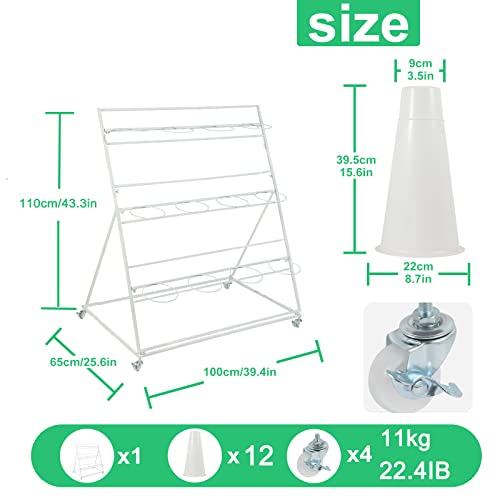 Flower Display Stand with Buckets, 3 Layers Metal Plant Stand, Moving Florist Bouquet Shelf for Fresh Flower Shop, for Patio Garden, Outdoor Flower Pop-Up Events (White Frame - White Bucket)
