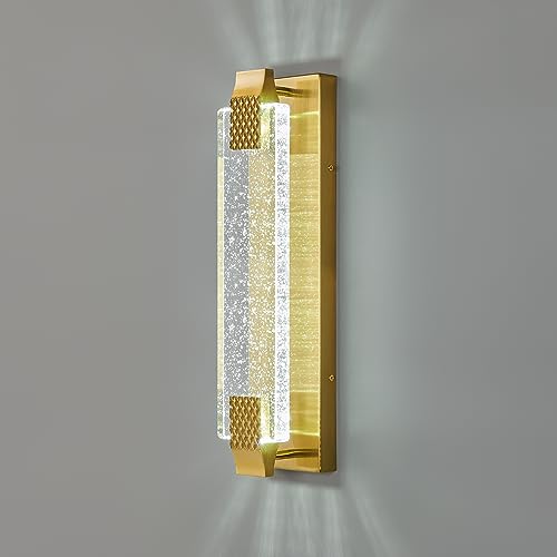 Modern Crystal Wall Sconce Lighting with Bubble Crystal Bathroom Light Fixture 15.15in Gold LED Vanity Lights for Bathroom Hallway Bedroom Living Room Sconces Wall (2 Pack)