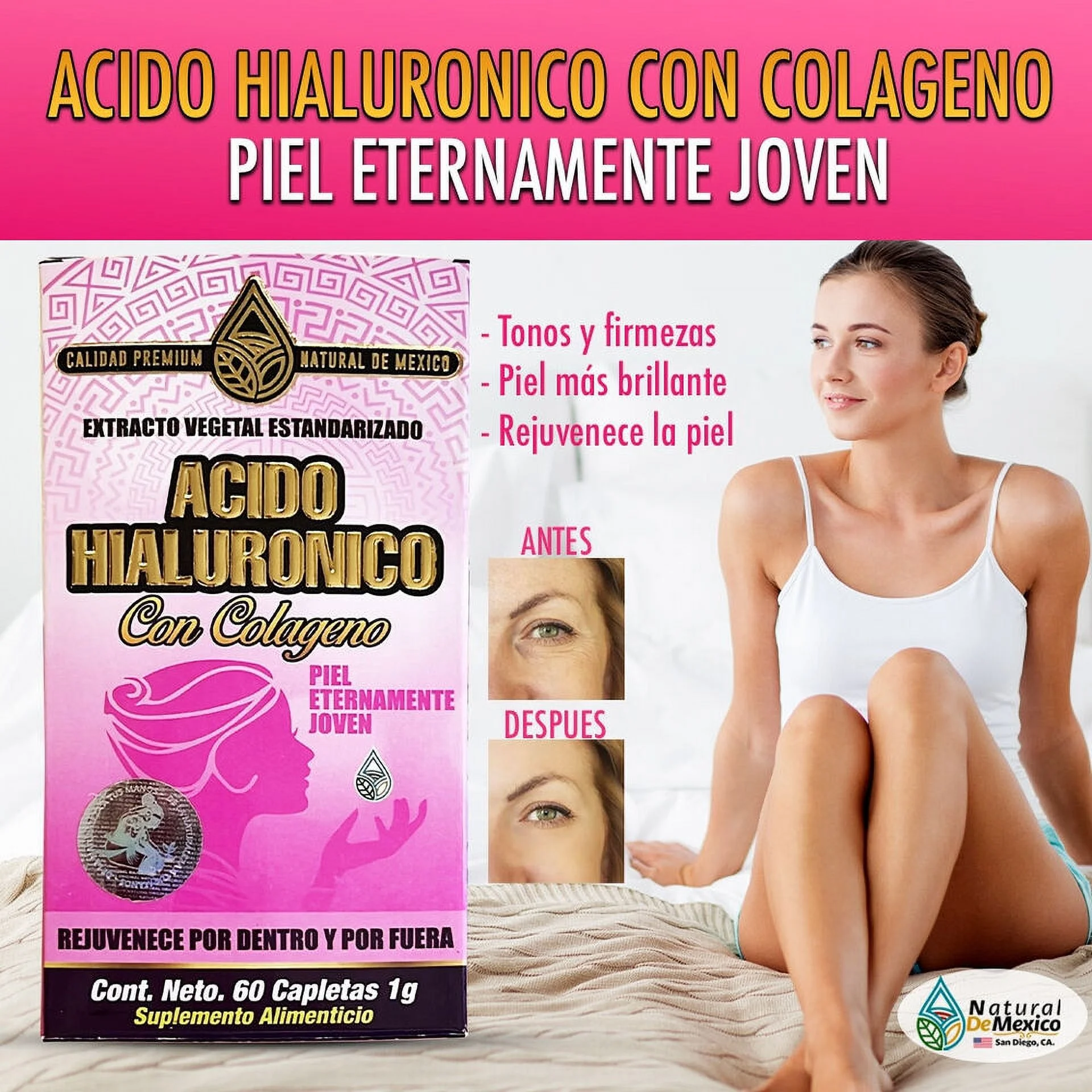 Acido Hialuronico con Colageno - Hyaluronic Acid with Collagen 60 Caplets