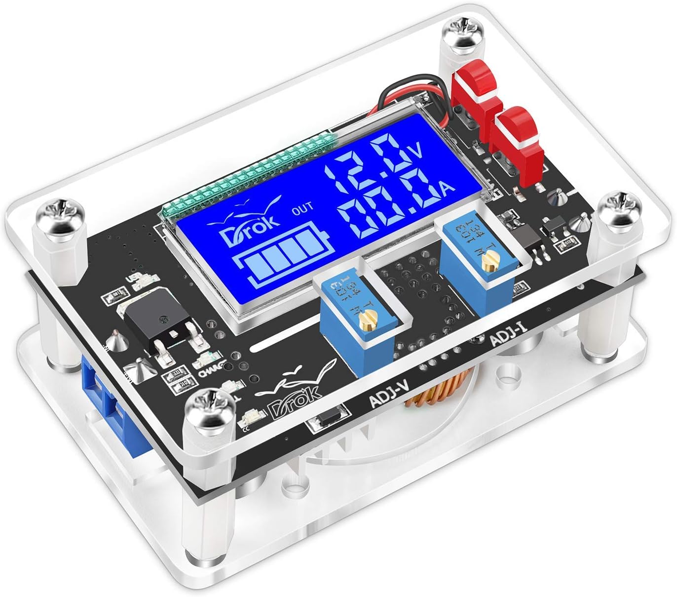 Buck Boost Voltage Regulator, DROK DC 6-30V to DC 0.5-30V 5V 12V 24V Adjustable Voltage Converter, 4A 60W Power Supply Step Up Down Transformer Board Module with USB Port Case LCD Display Volt Amp Pack of 2