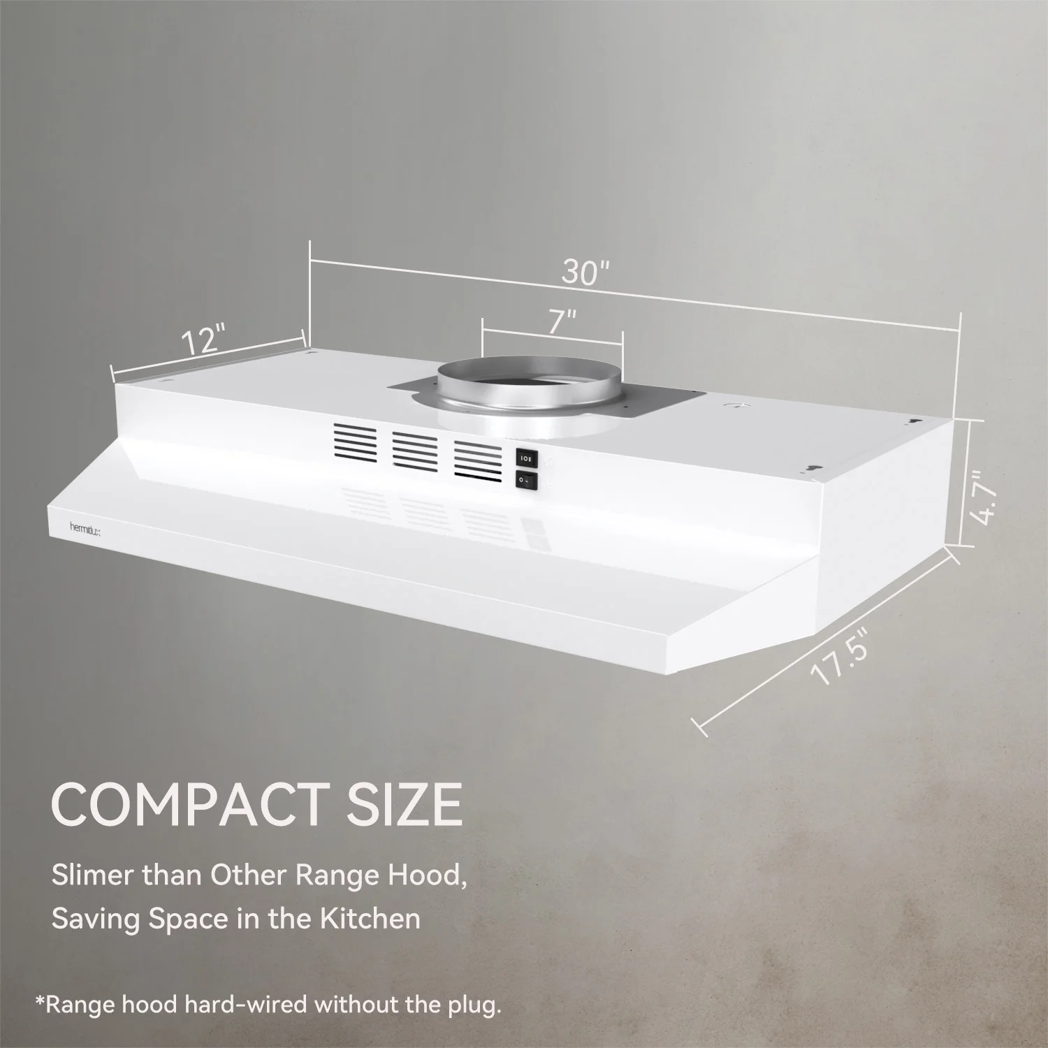 Hermitlux Range Hood 30 inch Under Cabinet, Vent Hood with LED Light, HMX-UWF39A76-AC