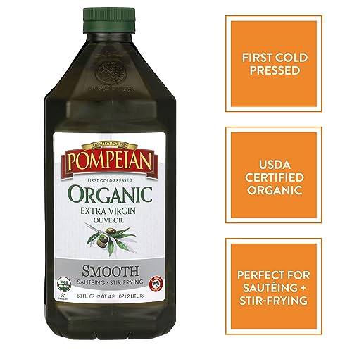 Pompeian USDA Organic Smooth Extra Virgin Olive Oil, Contains Polyphenols, First Cold Pressed, Smooth, Delicate Flavor, Perfect for Sautéing & Stir-Frying, 68 FL. OZ.