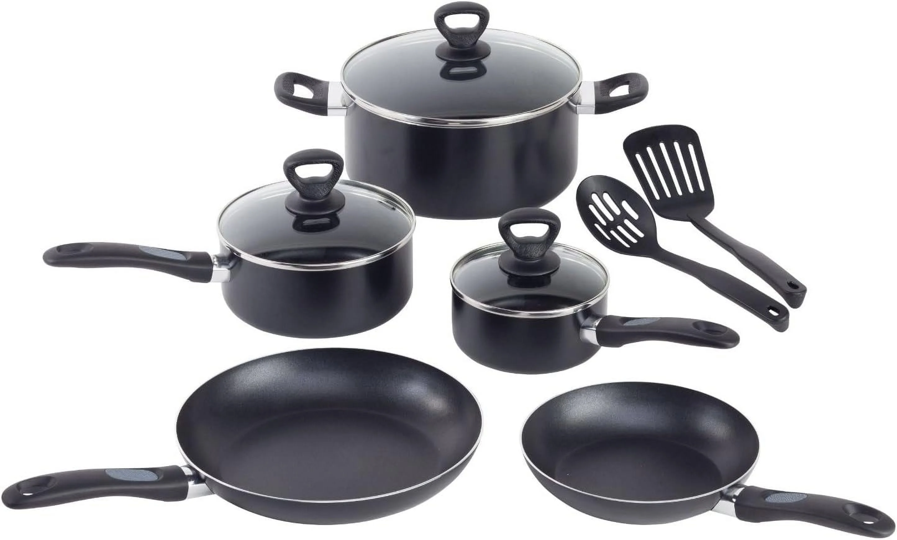 Mirro A797SA Get A Grip Aluminum Nonstick Cookware Set, 10-Piece, Black