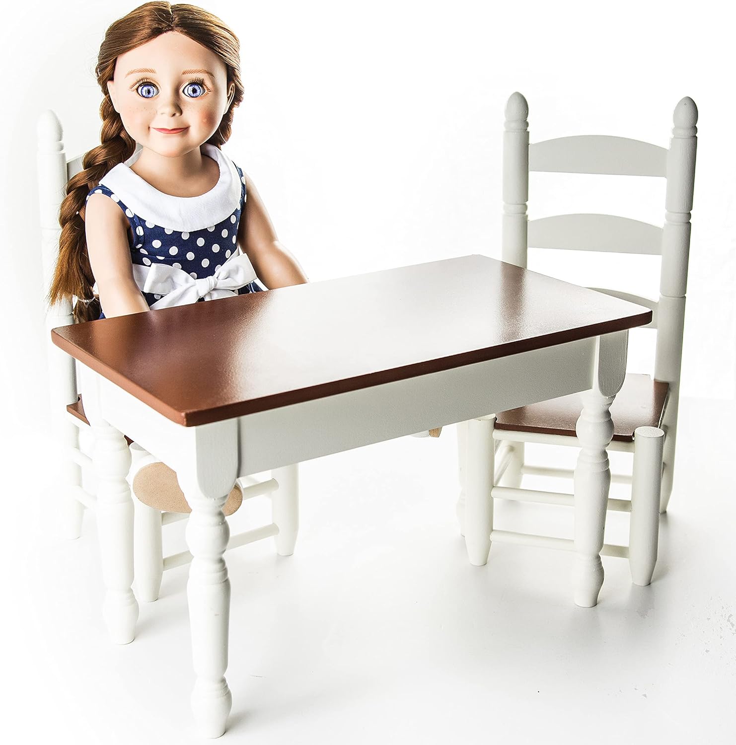 THE QUEEN'S TREASURES 18 Inch Doll Furniture, Farmhouse Collection Fully Assembled Wooden Kitchen Table and Two Chairs, Compatible with American Girl Kitchen Furniture