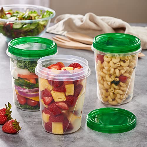 PLASTICPRO 6 Pack Twist Cap Food Storage Containers with Green Screw on Lid- 16 oz Reusable Meal Prep Containers - Freezer and Microwave Safe Green Plastic Food Storage