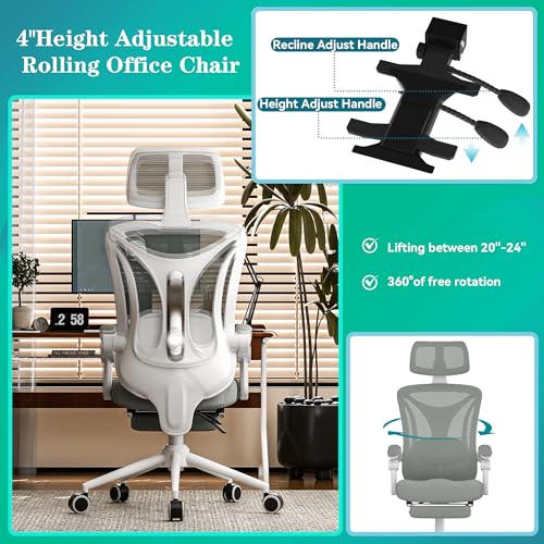 Ergonomic Office Chair - Adjustable Lumbar & Headrest, 90-160° Reclining with Footrest, Breathable Mesh Back - Home Office/Gaming Computer Chair (Black, 300lbs Capacity)