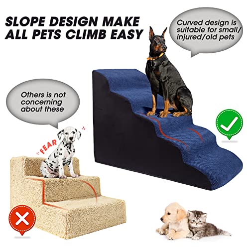 Foam 5 Tier Dog Steps&Stairs for High Beds 25 inches High, Tall Extra Wide Pet Stairs/Steps for High Beds/Bedsides,Non-Slip Dog Ramps for Small Older Dogs Cats(Chocolate Brown)