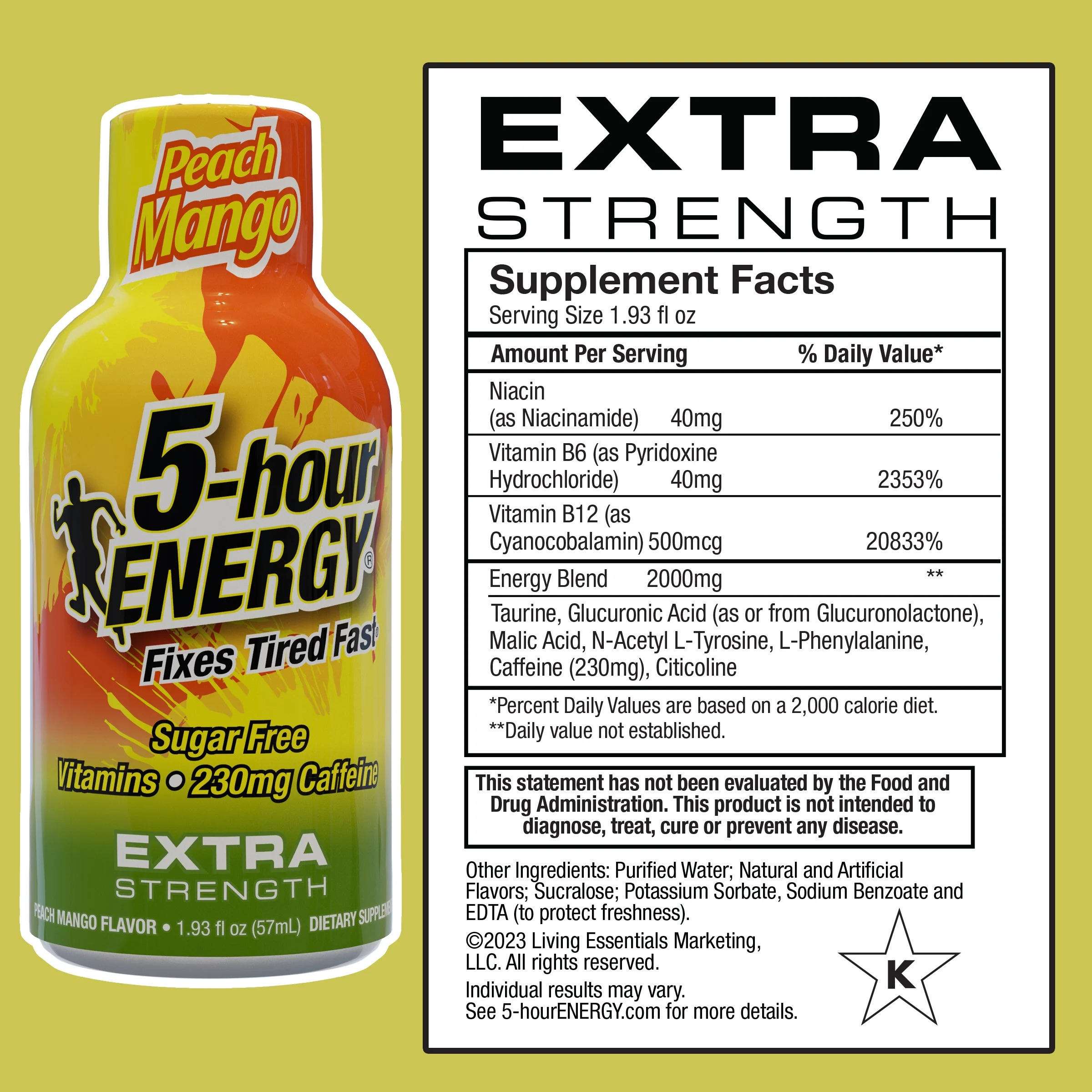 5-hour ENERGY Shot, Extra Strength, Peach Mango, 15 Count