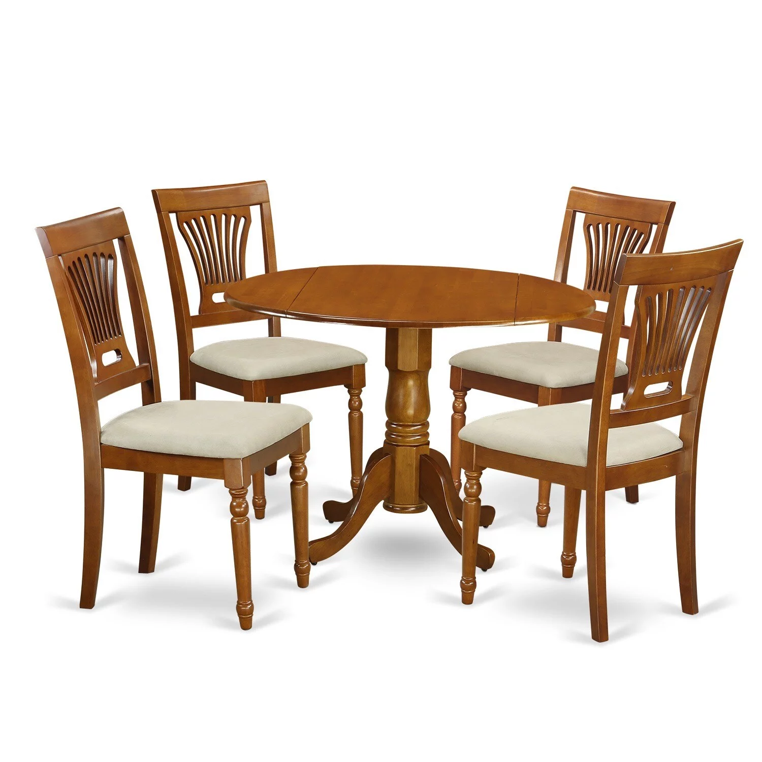 East West Furniture Saddle Brown Round Table Plus 4 Dinette Chairs 5-Piece Dining Set