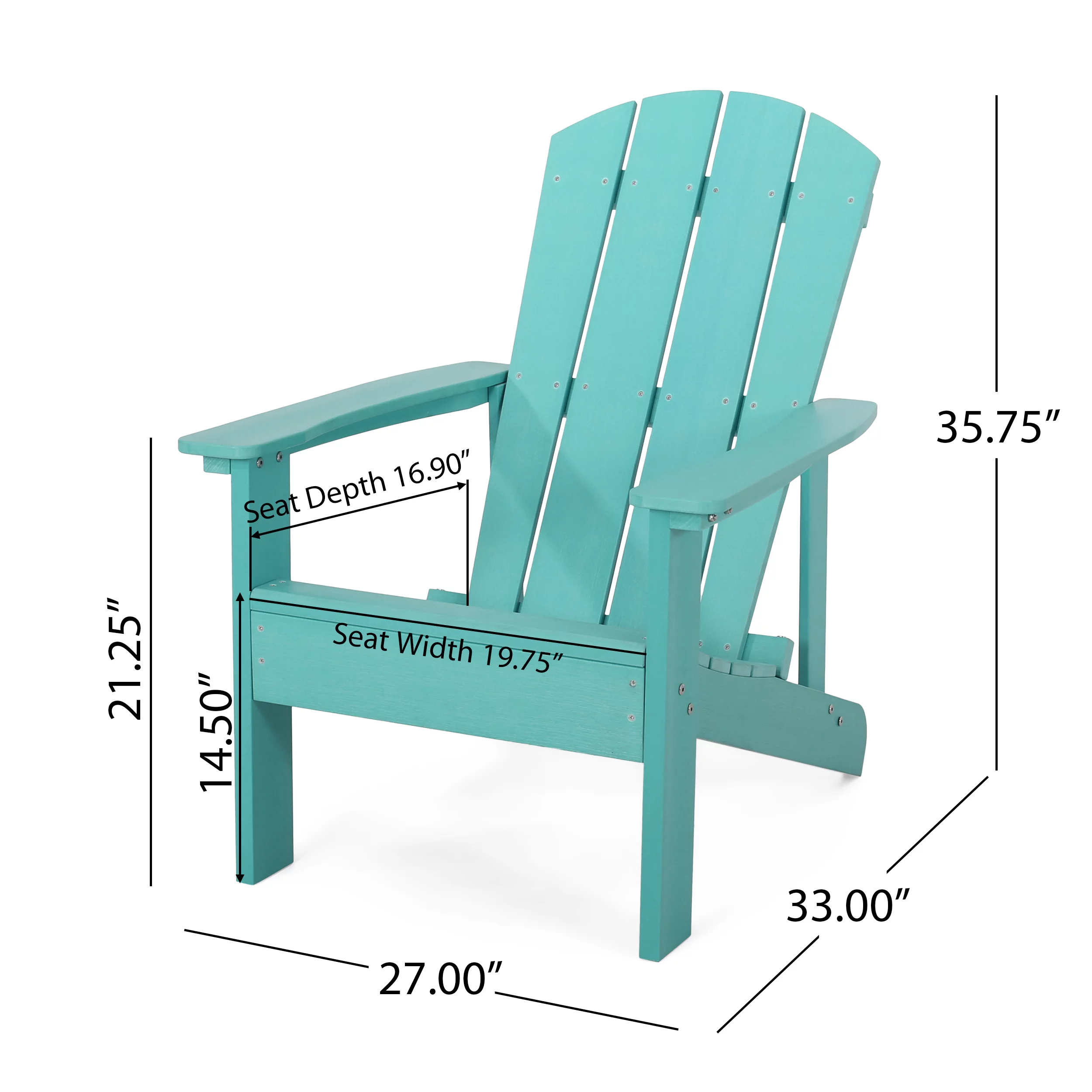 Noble House Culver Faux Wood Slat-Backed Adirondack Chair in Teal (Set of 2)