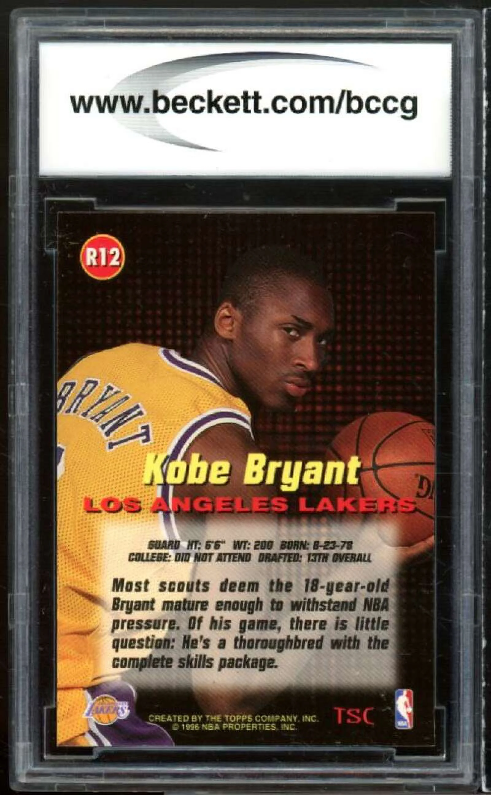 1996-97 Stadium Club Rookies 1 #R12 Kobe Bryant Rookie Card BGS BCCG 10 Mint+