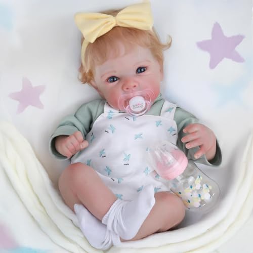 WOOROY Realistic Reborn Baby Dolls - 18-Inch Real Life Newborn Baby Doll with Blonde Hair and Weighted Cloth Body, Lifelike Toddler Dolls Girls with Clothes for Kids Age 3+