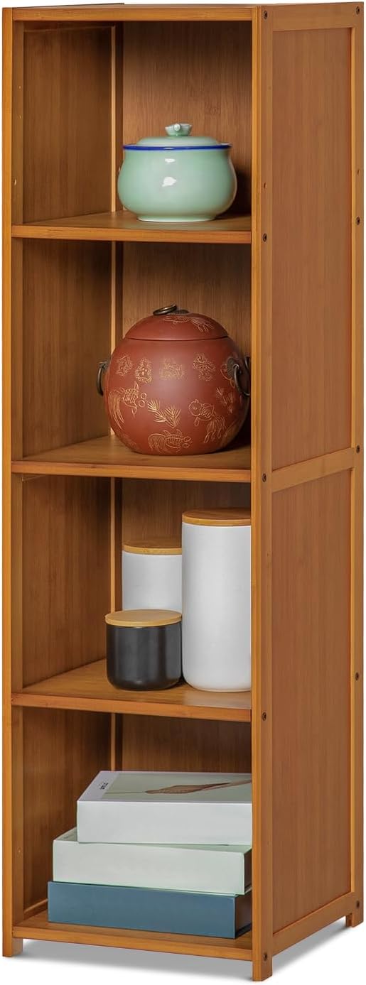 Magshion 4-Tier Narrow Bookcase Brown Media Tower Rack, 12.2