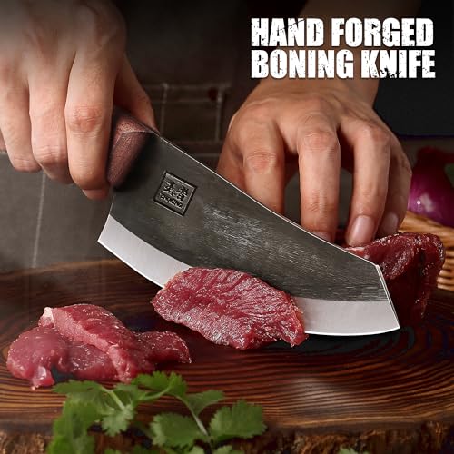 ENOKING Nakiri Knife, 6.6 Inch Meat Cleaver Vegetable Kitchen Knife Hand Forged Japanese Chef Knife High Carbon Steel Chopping Knife with Leather Sheath Multipurpose Asian Knife for Home & Outdoor