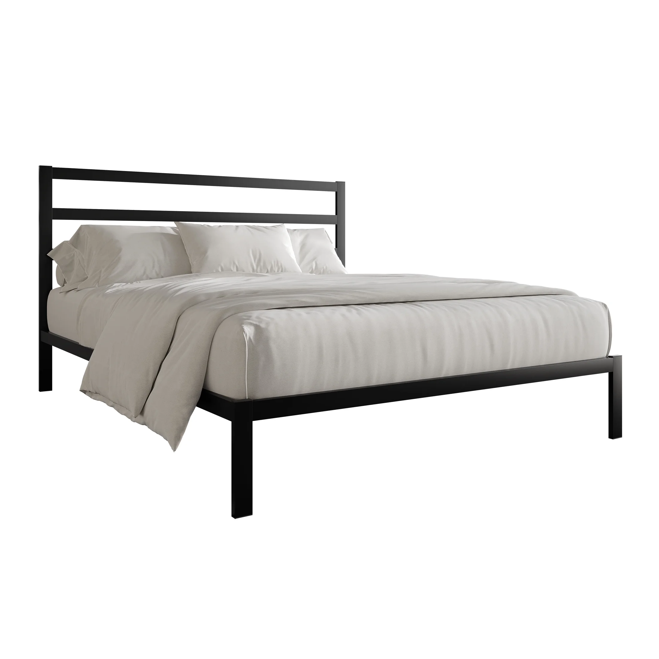 Castle Place Classic Queen Size Metal Platform Bed, Black