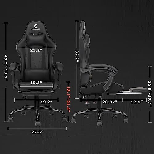 Gaming Chair with Linkage Armrest & Footrest, High Back Video Gaming Chair, Black