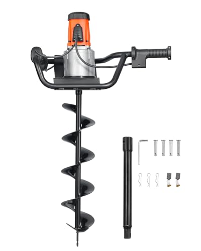 VEVOR Electric Post Hole Digger, 5.71 in Auger Bit with 1500W Powerful Motor, 140 RPM Alloy Steel Earth Auger Drill Bit with 10.24 in Extension Rod, for Post Hole Digging, Drilling & Tree Planting