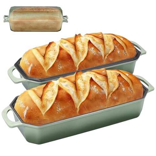 Bread Pan Cast Iron Loaf Pan with Lid Bread Loaf Pan 9x5 Inch Loaf Pan Enameled Cast Iron Sourdough Loaf Pan, DarkCyan