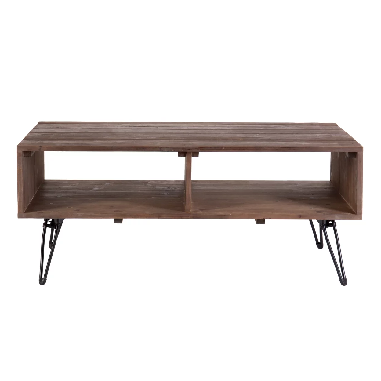 Betsy 42 Inch Reclaimed Wood Rectangle Farmhouse Coffee Table With Storage, Iron Legs, Natural Brown, Saltoro Sherpi