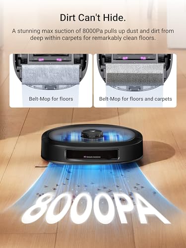 Eureka J15 Pro Ultra Robot Vacuum and Mop with Self Emptying Base, 16,200 Pa Suction, Flex-Arm Design Mop, Auto Mop Hot Water Washing & Hot Air Drying, Anti-Tangle, AI Obstacle Avoidance, Black