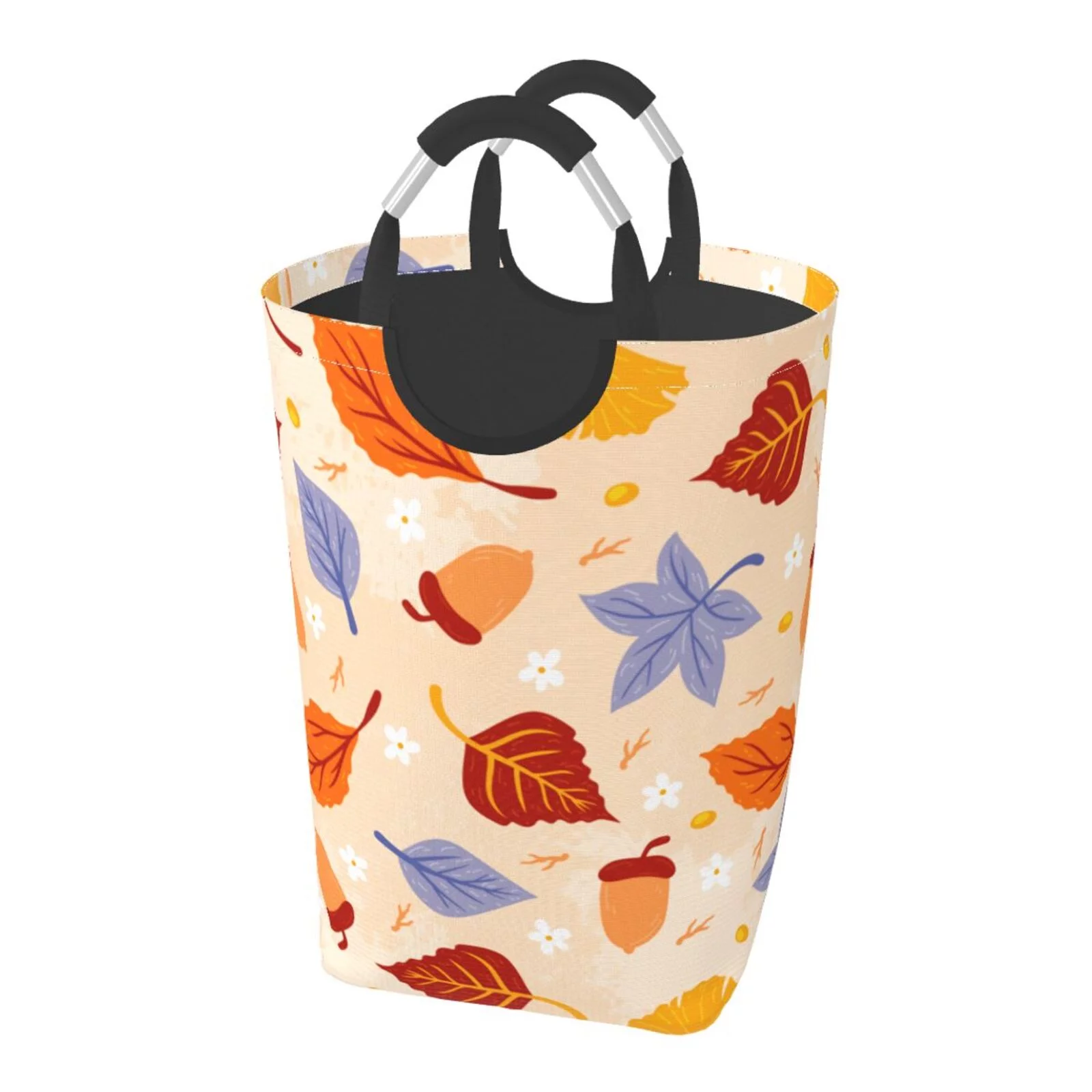 XMXT Collapsible Laundry Basket Hamper, Autumn Nut Leaves Large Laundry Bag Clothes Hamper with Aluminum Handle, 50L