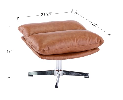 Modern Swivel Accent Chair with Ottoman Set, PU Leather Oversized Armless Reading Chair with Footrest, 33'' Wide Upholstered Lounge Chairs with Footstool for Living Room Bedroom Comfy, Brown