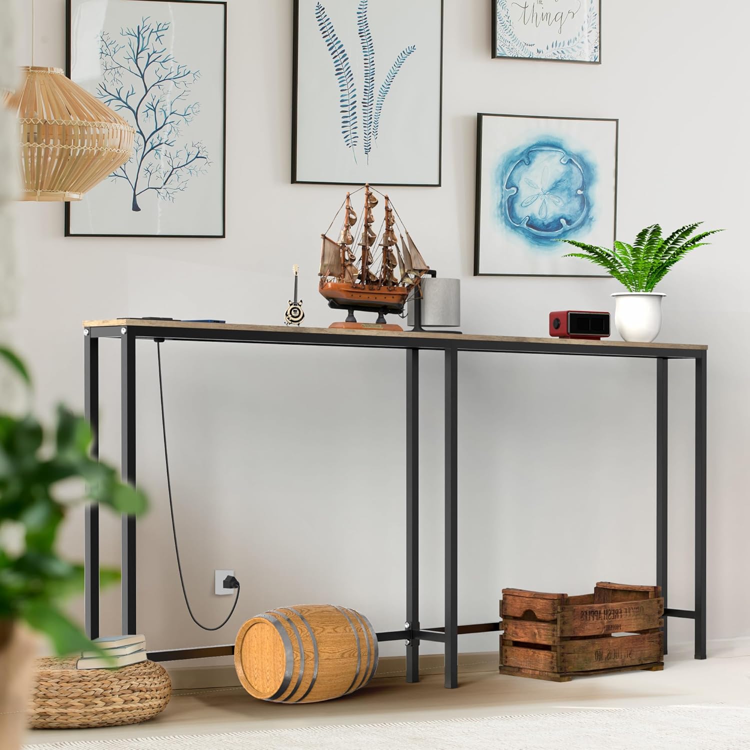 70.9 Inch Console Table with Power Outlet, 5.9