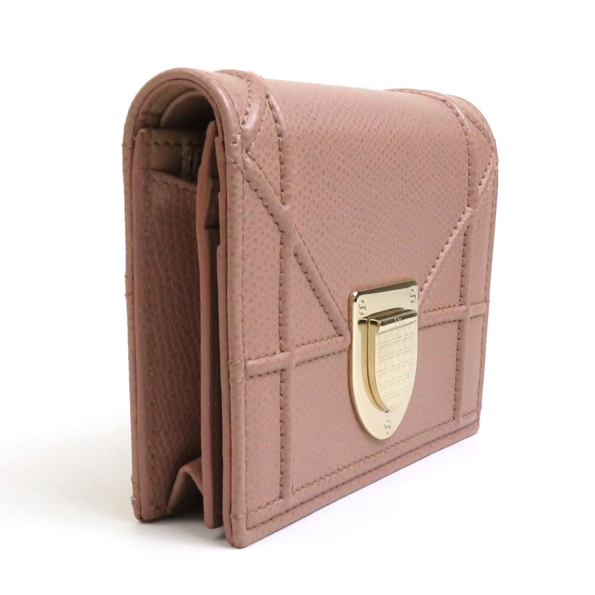 Pre-Owned Christian Dior Folio Wallet Diorama Leather Pink Beige Women's (Good)