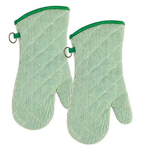 1 Pair Yarn Dyed Oven Mitts 100% Cotton Heat Resistant 470 Degree Gloves Men Women Cooking Baking Barbecue BBQ Microwave Crafting Machine Washable Pot Holders Mittens (red2)